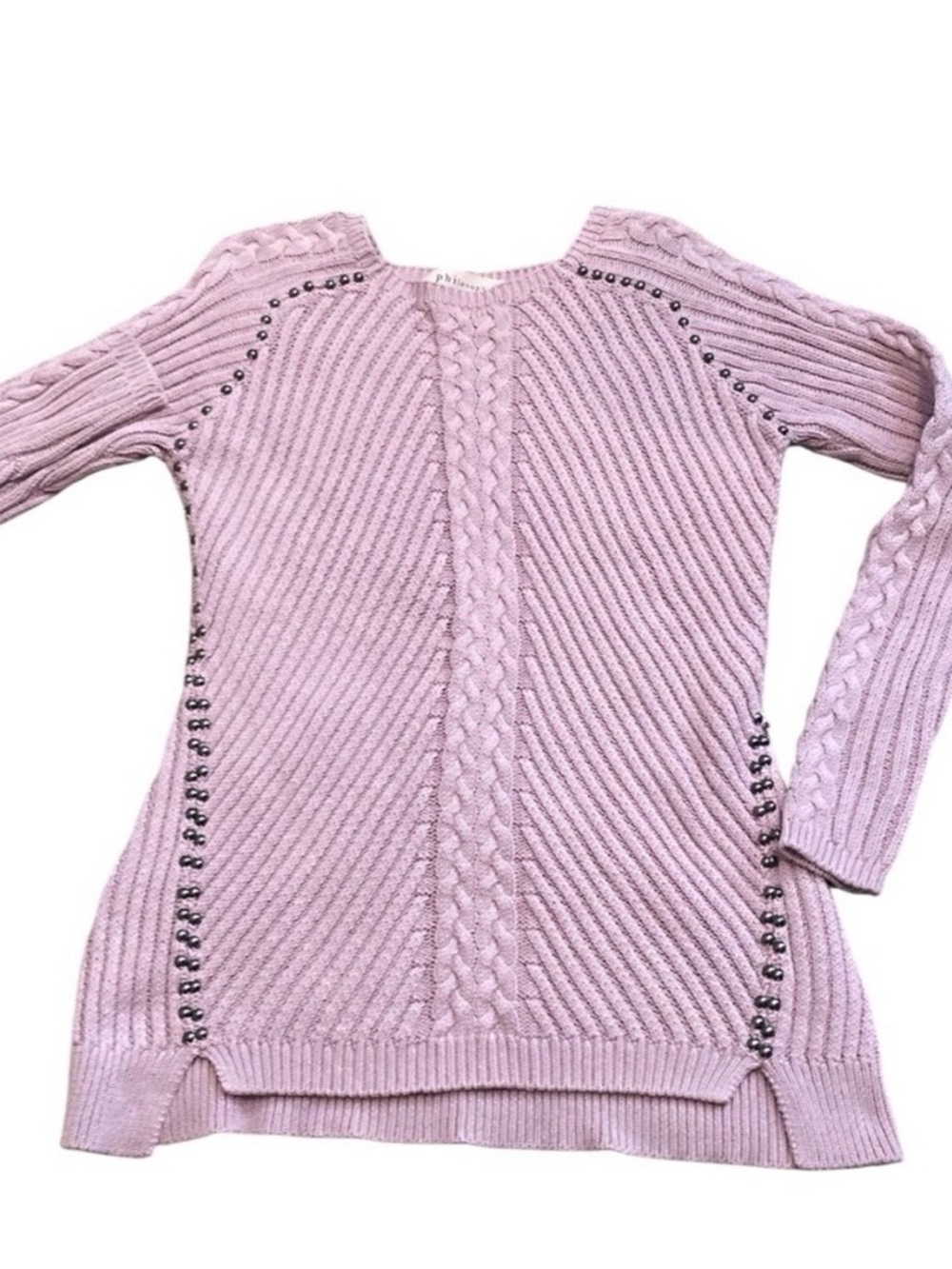 Philosophy Ribbed Cable Knit Sweater Medium Pink Studded Long Sleeve